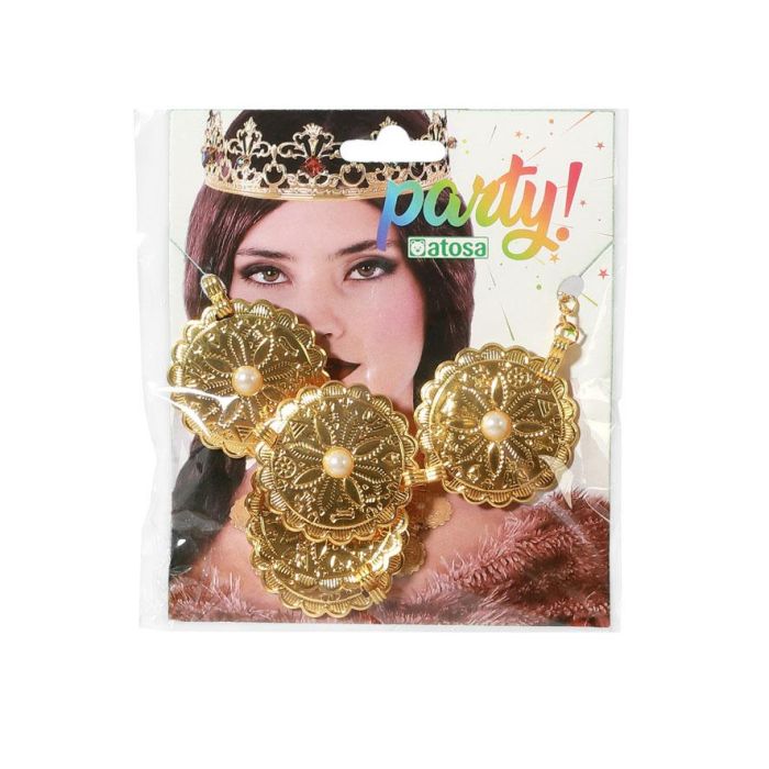 Collar Medieval Monedas Dorado - Disfraces de Reina, Nobleza - Discos con Flores y Perlas 1