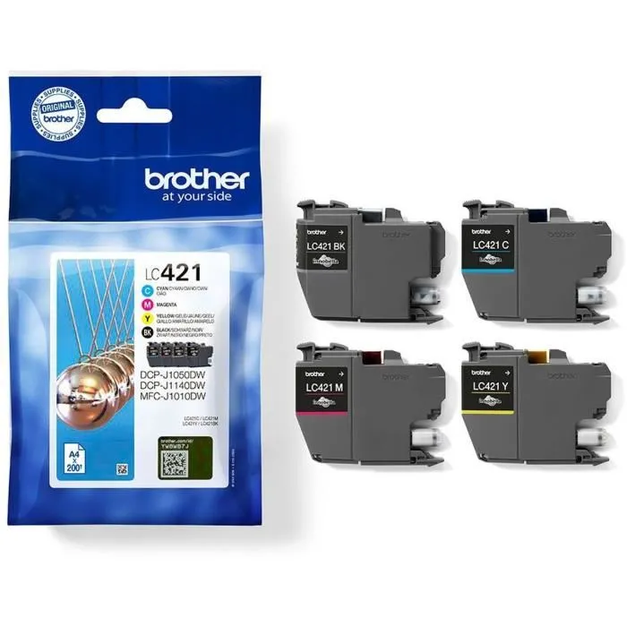 BROTHER Pack de 4 cartuchos de tinta negro, cian, magenta y amarillo LC421VAL para DCP-J1050DW / DCP 2
