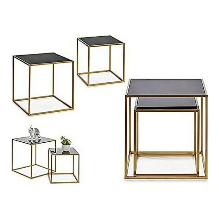 Juego de 2 mesas Gift Decor Negro Dorado Metal Cristal 50 x 50 x 50 cm 1