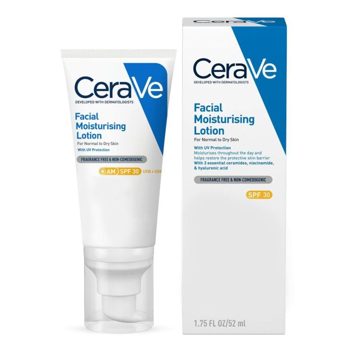 Cerave Loción Hidratante Facial Piel Normal y Seca con Alta Protección UVB/UVA SPF30 52 ml