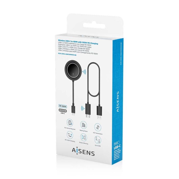 AISENS - USB-C A HDMI INALAMBRICO 1080P 30M + USB-C PD 100W, NEGRO 9