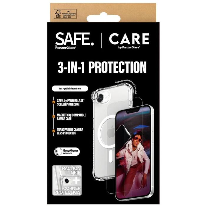 PanzerGlass CRNCHFUG29845 Funda 3 en 1 Protector de Pantalla Completo y Trasero para iPhone 16E - Transparente, Anti-Golpes y Anti-Rayones