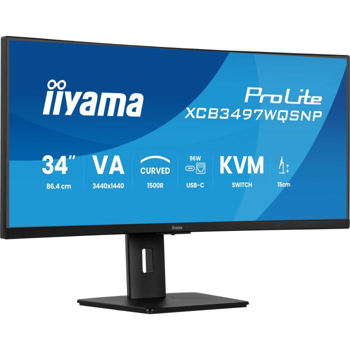 Iiyama ProLite XCB3497WQSNP-B1 Monitor 34" UltraWide Quad HD, Curvo, 120Hz, 3440x1440, VA, USB-C 95W, Altavoces 9 Iiyama ProLite XCB3497WQSNP-B1 Monitor 34" UltraWide Quad HD, Curvo, 120Hz, 3440x1440, VA, USB-C 95W, Altavoces 9