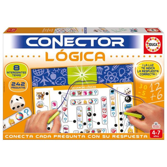 EDUCA BORRAS Juego Conector Lógica Infantil 4-7 años con 8 Láminas y 242 Preguntas