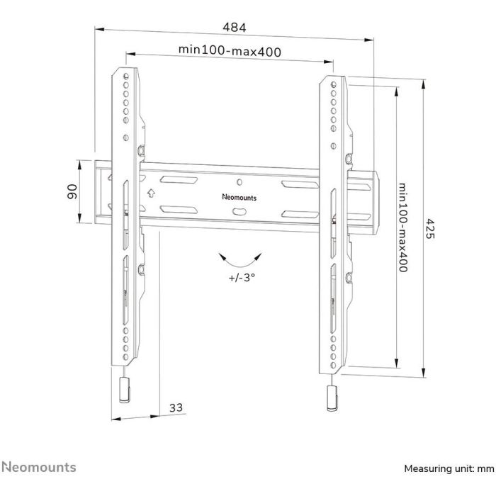 Neomounts WL30S-850BL14 Soporte TV Fijo de Pared, 32-75", Max 50 kg, VESA 100x100-400x400, Profundidad 3,3cm, Ajuste de Nivel - Negro 10
