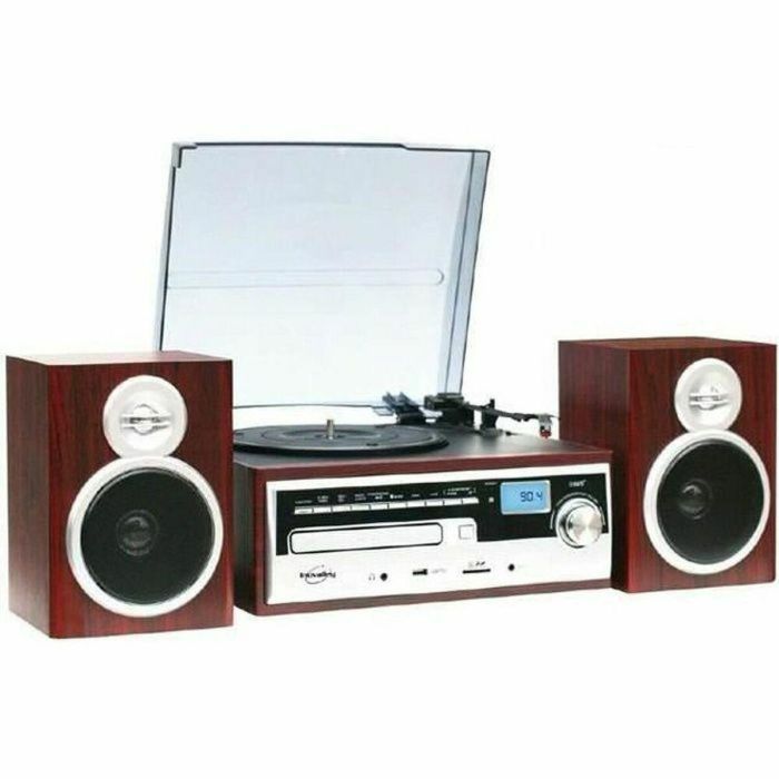 Inovalley CH14E Sistema HiFi Vintage con Codificación MP3 para Vinilos, CD, K7, Radio, USB/SD, Tocadiscos 3 Velocidades, Altavoces 2x40W, Madera