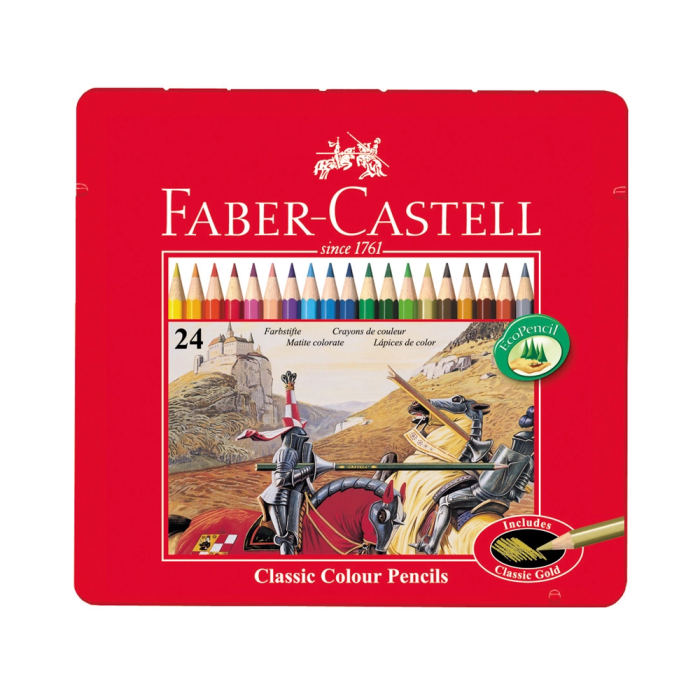 Faber-Castell Ecolápices de Colores Caja Metálica 24 Colores Surtidos Mina Suave Certificado FSC 1