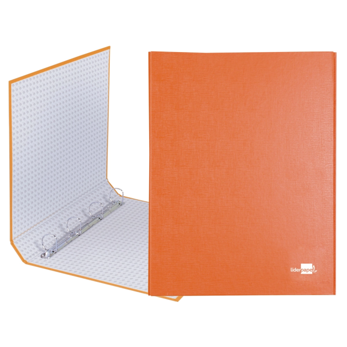 Liderpapel Carpeta de 4 anillas 25mm folio cartón forrado papel coat naranja 1