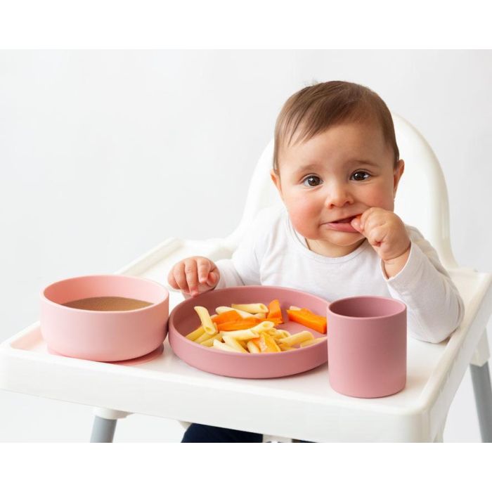 KioKids Set Vajilla 3 Piezas Bebé Silicona Rosa +6 Meses con Ventosa para BLW 1