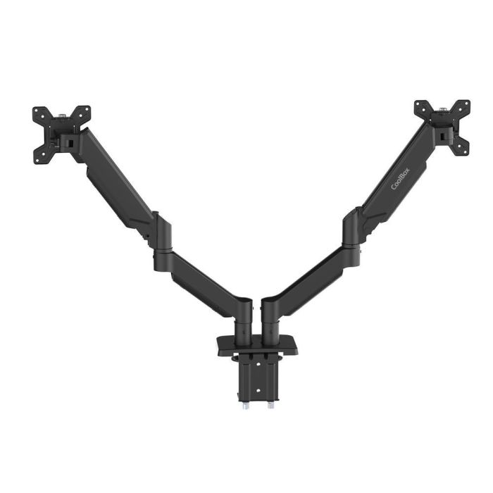 Coolbox Soporte para 2 Monitores Hasta 32 Pulgadas, Acero y Plástico, Negro Mate, Compatibilidad VESA 75x75 y 100x100, Sistema Neumático 2