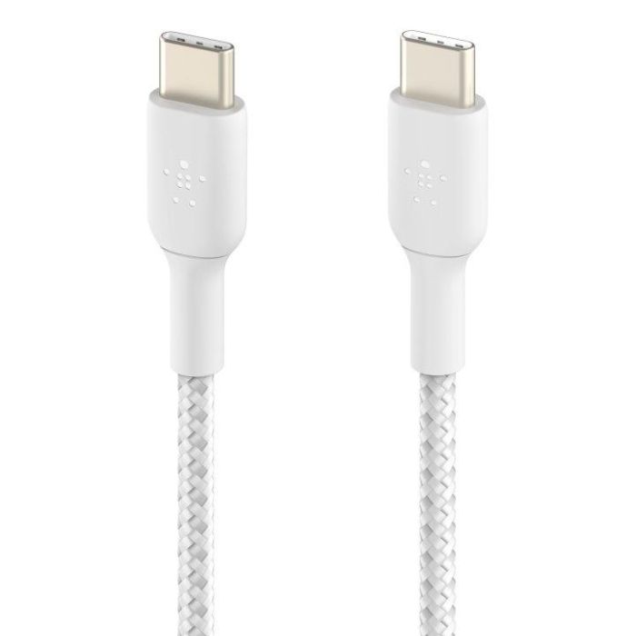Belkin CAB004BT1MWH2PK - Pack de 2 Cables USB-C a USB-C 1m Trenzados, 60W Carga Rápida, Compatible con iPhone 15, iPad, MacBook, Samsung Galaxy - Blanco 1