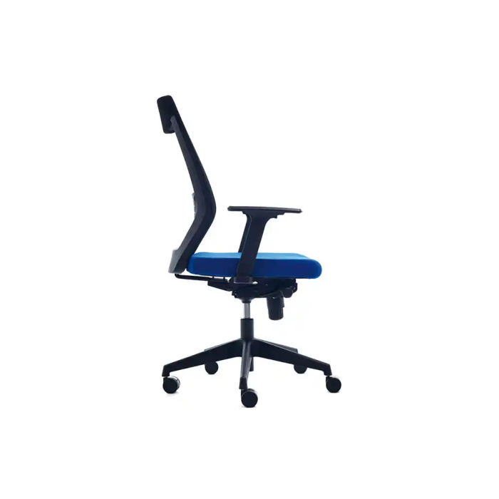 Rocada Silla de Oficina Tapizada en Tela Ignifuga Azul con Respaldo en Polímero Negro 1