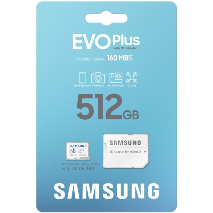 Samsung Tarjeta microSDXC EVO Plus 2023 512GB con Adaptador SD Clase 10 U3 V30 A2 Lectura 160MBs MB-MC512SA/EU 6 Samsung Tarjeta microSDXC EVO Plus 2023 512GB con Adaptador SD Clase 10 U3 V30 A2 Lectura 160MBs MB-MC512SA/EU 6