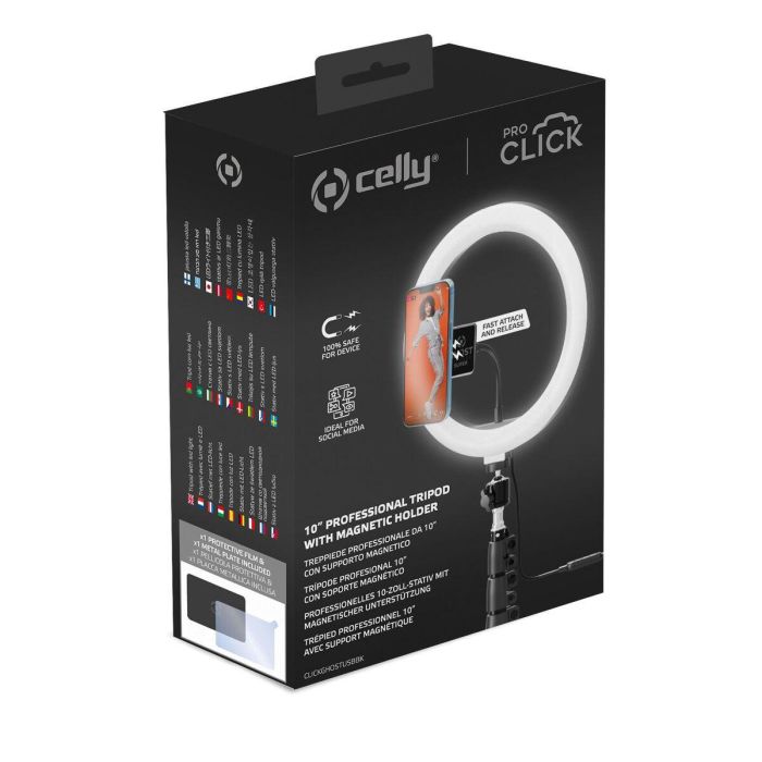 Aro de Luz Selfie con Trípode y Mando Celly CLICKGHOSTUSBBK 1 Aro de Luz Selfie con Trípode y Mando Celly CLICKGHOSTUSBBK 1