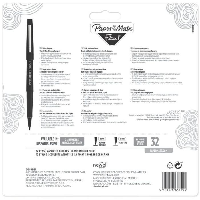 Papermate Flair Rotulador Punta Media 12 Colores - 12 Piezas - 2048987 1 Papermate Flair Rotulador Punta Media 12 Colores - 12 Piezas - 2048987 1
