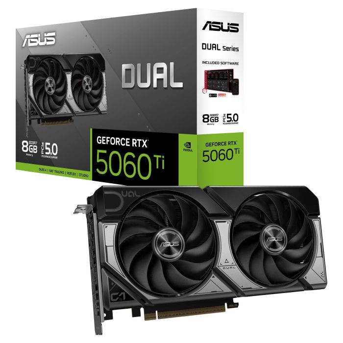 ASUS GeForce RTX 5060 Ti DUAL 8GB GDDR7 128-bit PCI Express 5.0 Tarjeta Gráfica con 2 Ventiladores Axial-tech