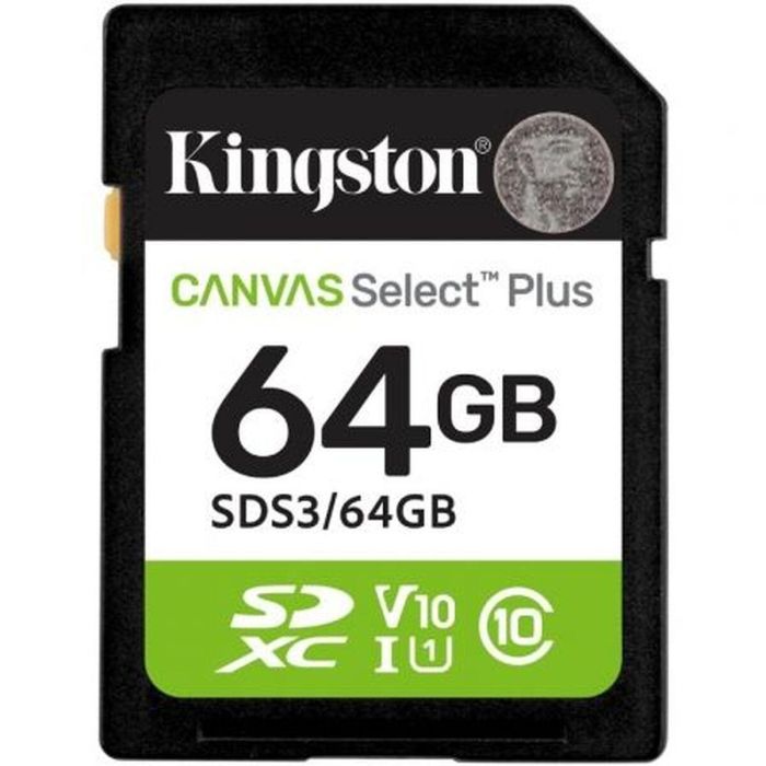 Kingston SDS3/64GB Tarjeta de Memoria Canvas Select Plus 64GB SDXC Clase 10 UHS-I U1 V10 100MB/s Lectura para Cámara Full HD 1