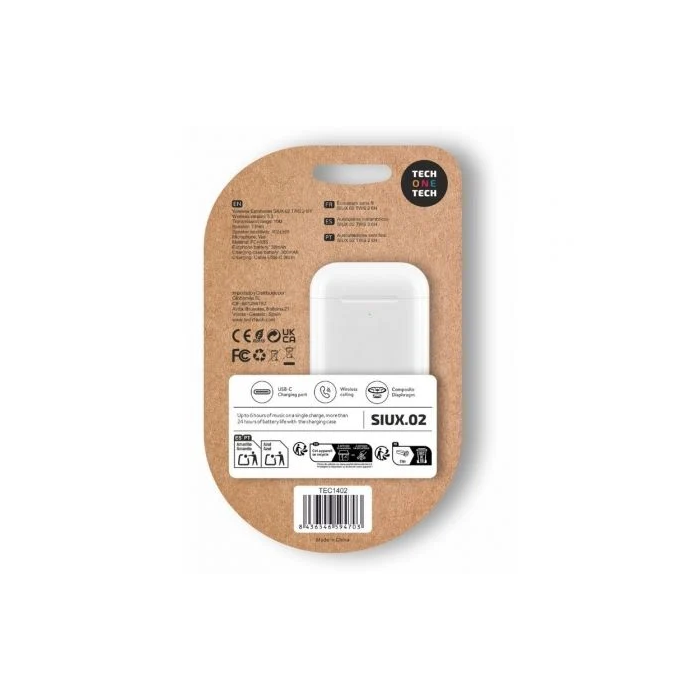 Tech One Tech Auriculares TWS SIUX.2 TEC1402, Bluetooth 6.0, Sonido Hi-Fi Alta Resolución, 6h Autonomía, Estuche de Carga, Blancos Tech One Tech Auriculares TWS SIUX.2 TEC1402, Bluetooth 6.0, Sonido Hi-Fi Alta Resolución, 6h Autonomía, Estuche de Carga, Blancos