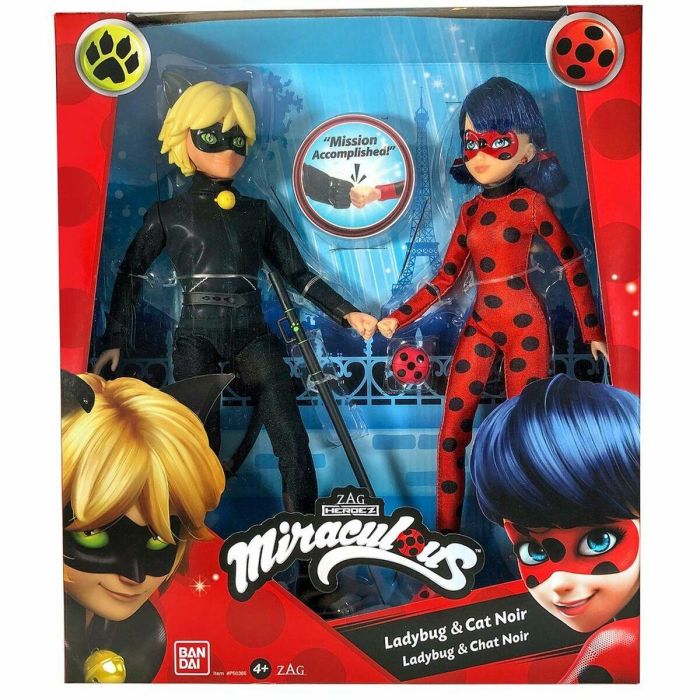 Bandai Miraculous Ladybug - Paquete de 2 muñecas de moda 26 cm Ladybug y Cat Noir 1