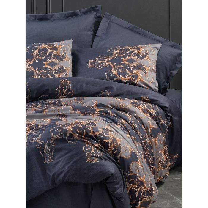 Juego de cama - 1 funda nórdica 220x240 cm + 2 fundas de almohada 60x60 cm - 100% algodón satén - Azul 3 Juego de cama - 1 funda nórdica 220x240 cm + 2 fundas de almohada 60x60 cm - 100% algodón satén - Azul 3