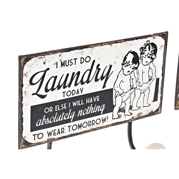 DKD Home Decor Perchero de Pared Vintage de Metal Negro Blanco 6x23x12 cm, 4 Unidades Surtidas con 2 Ganchos 1 DKD Home Decor Perchero de Pared Vintage de Metal Negro Blanco 6x23x12 cm, 4 Unidades Surtidas con 2 Ganchos 1