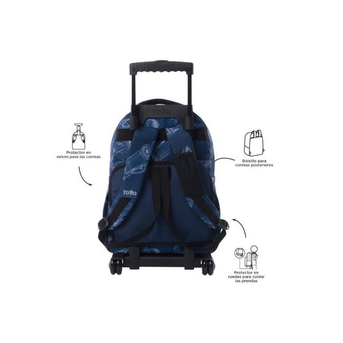 Totto Mochila Renglones Blueprint con ruedas, 26L, Azul marino, MA03ECO006-2426P-0JJ 2