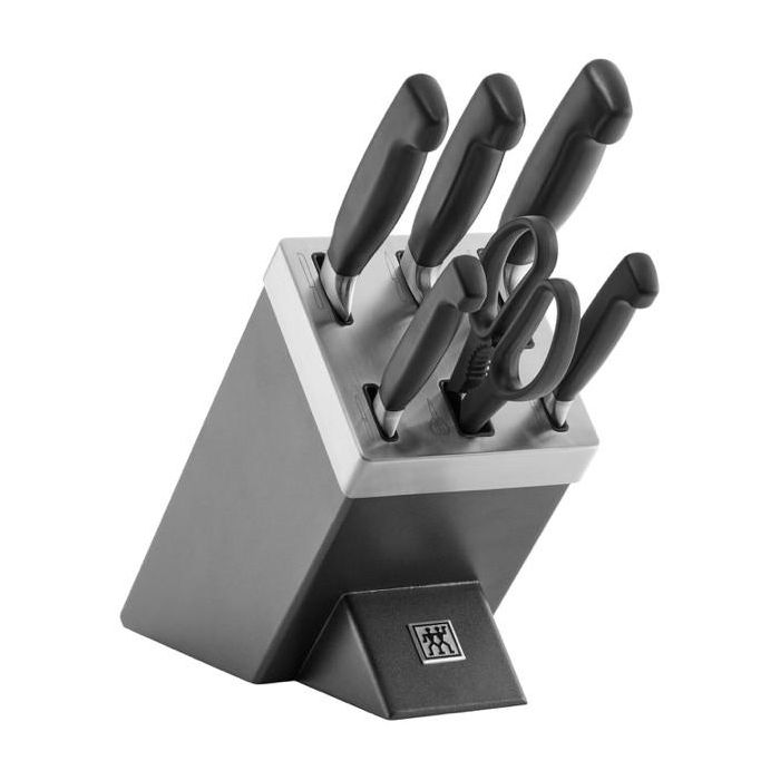 Zwilling 35148-507-0 Juego de Cuchillos Vier Sterne con Bloque de 7 Piezas, Acero Inoxidable, Mango Negro