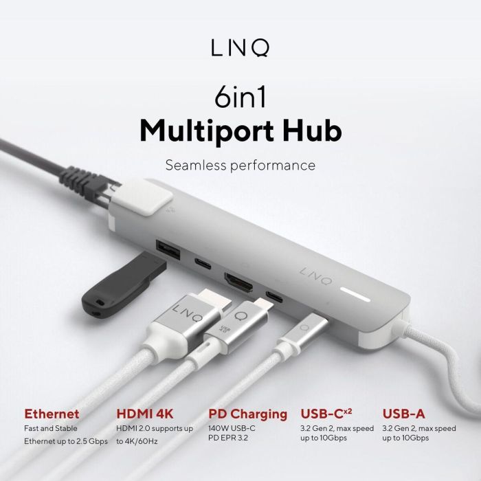 Hub USB Linq Byelements LQ49061 Blanco Gris 18 Hub USB Linq Byelements LQ49061 Blanco Gris 18