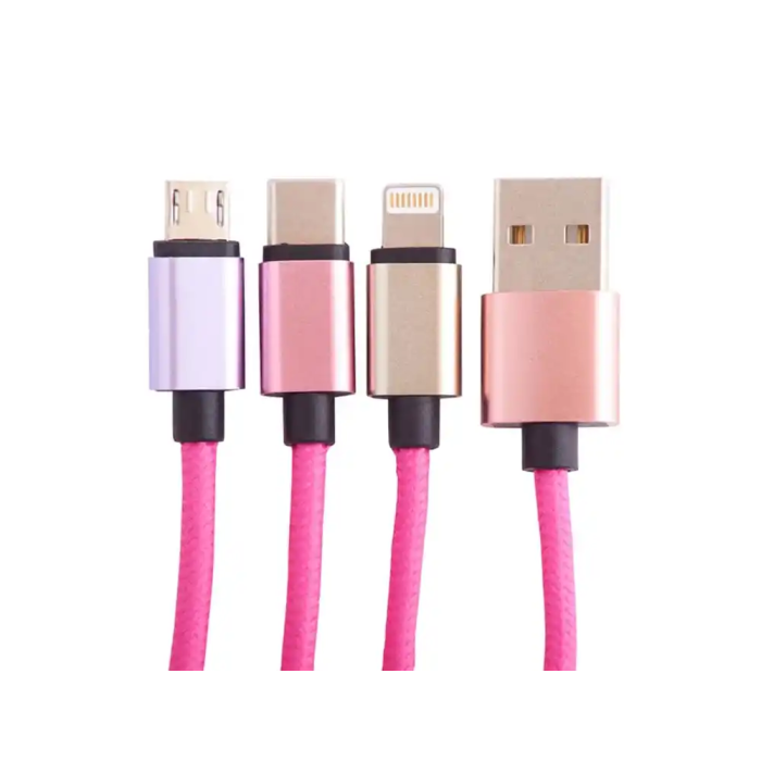 Wondee Cable de Carga 3 en 1 Squishmallows Lola La Unicornio Oficial 1.2 m - Micro USB, USB-C, Lightning para Apple, Samsung, Huawei