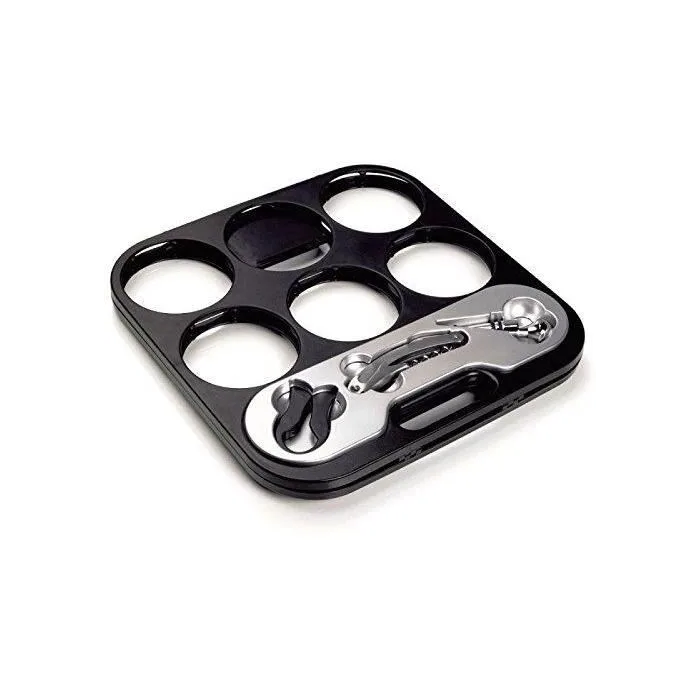 Portabotellas Plegable de Almacenamiento para 6 Botellas con Sacacorchos, Abrebotellas y Tapón Acero Inoxidable 1