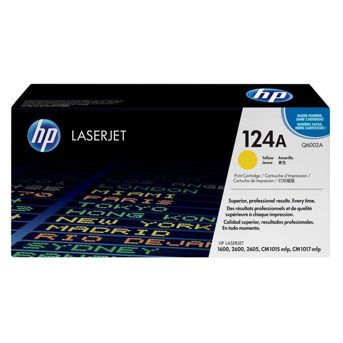 HP Tóner 124A Q6002A Amarillo Original 2000 páginas para LaserJet 1600, 2600, 2605, CM1015, CM1017