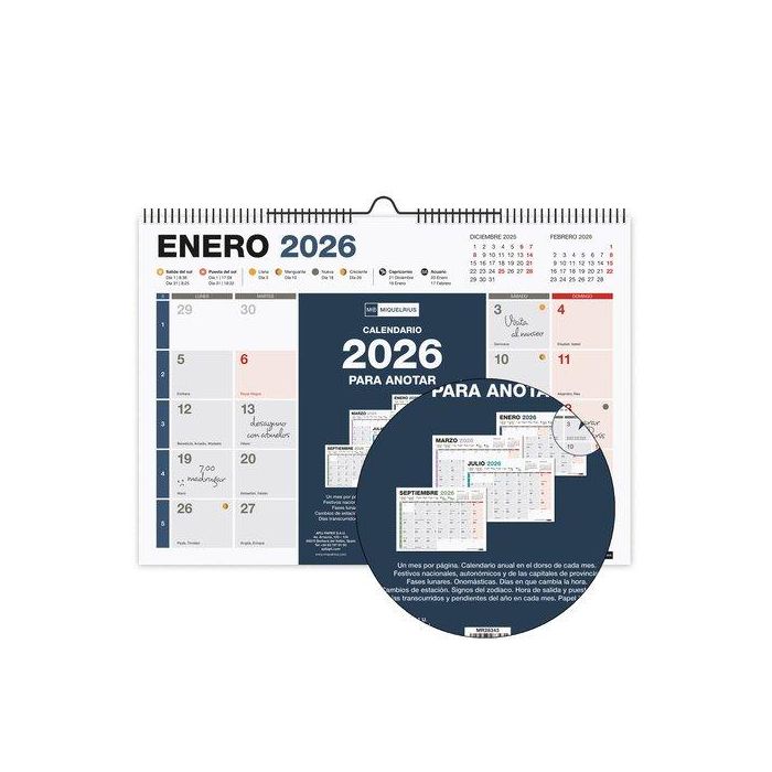 Calendario (2026) Miquelrius Pared Design Completo Mensual Para Escribir A3 420X296