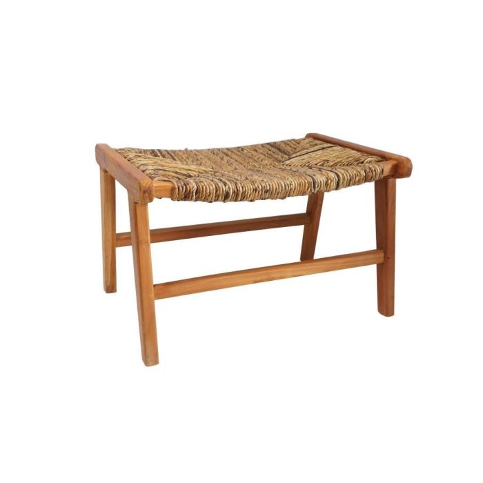 DKD Home Decor Descalzadora Alpino de Teca y Fibra Natural Marrón Claro – Banco Zapatero Asiento 65x47x40 cm, Altura Asiento 39 cm