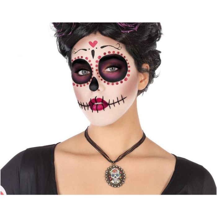 Collar Medallón Calavera Colorido para Disfraz de Catrina, Día de los Muertos, Halloween, Festivales 0 Collar Medallón Calavera Colorido para Disfraz de Catrina, Día de los Muertos, Halloween, Festivales 0