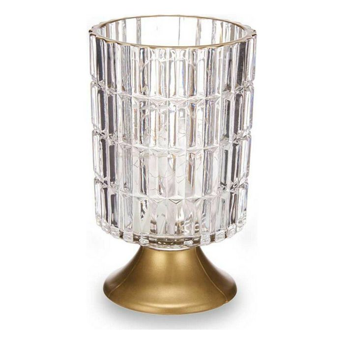 Giftdecor Farol LED Pie Metal Transparente con Vidrio, Oro - 10.7x18x10.7 cm (6 Unidades)