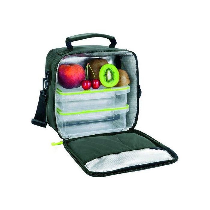 Ibili 753450 Porta alimentos con 2 tapers green, bolsa de poliéster, contenedores de plástico con juntas de silicona, 600ml y 800ml