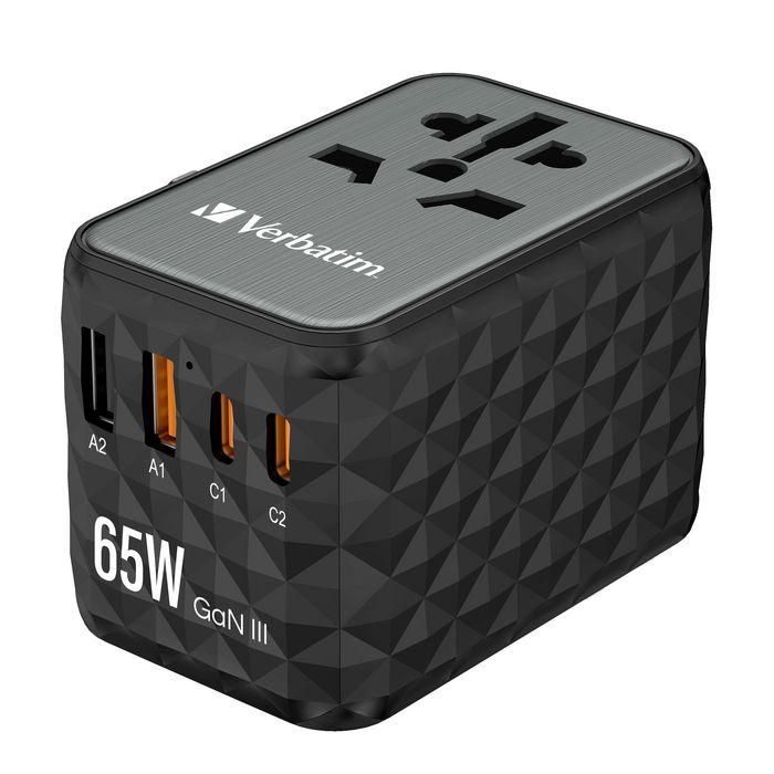 Verbatim Adaptador Universal de Viaje UTA-05 con 2 Puertos USB-C y 2 Puertos USB-A, Carga Rápida