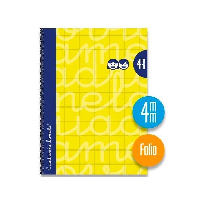 Lamela Cuaderno Espiral 80H Folio 90 gr Cuadrovía 4 mm C-Margen Cubierta Extradura Amarillo Pack -5U-