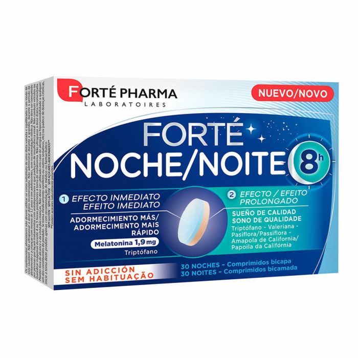 Forté Pharma FORTÉ NOCHE 8 H Complemento para Adormecimiento Rápido y Sueño Reparador con Melatonina, Valeriana y Pasiflora Comprimidos 30 unidades