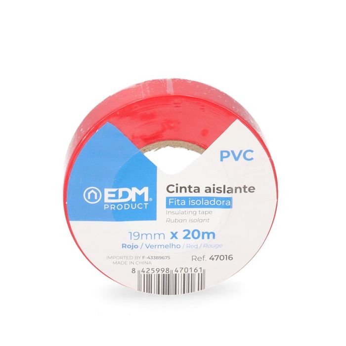 Edm Cinta aislante calidad 'supra' roja 20 m x 19 mm para electricidad 1