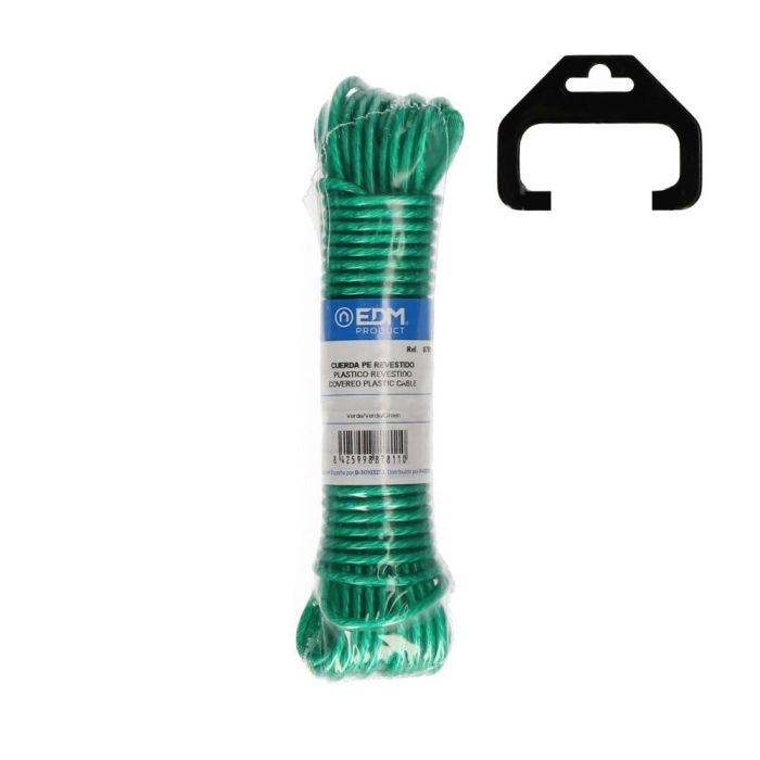 Edm Cuerda de plástico revestido PVC verde 25 m x 3.8 mm para tendederos, cercados y más