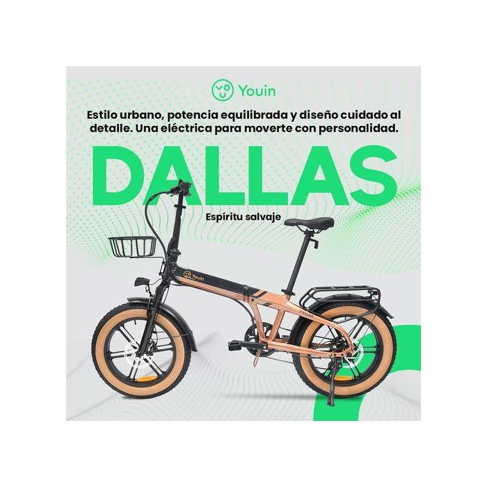 YOUIN BK1650 E-Bike FAT Plegable 20" Ruedas Anchas 250W Motor Trasero 60 km Autonomía Frenos Disco Hidráulicos 2