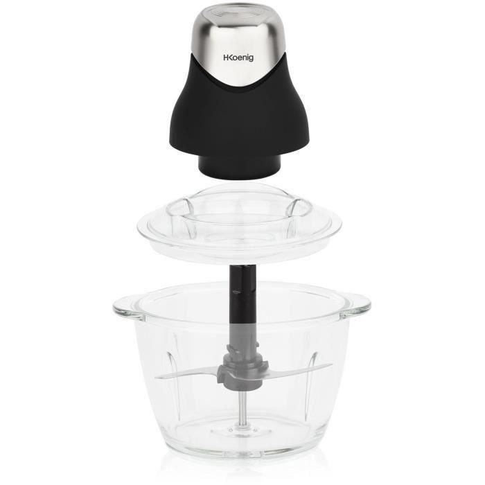 H.Koenig LEO8 Mini Picadora Eléctrica Compacta 320W con Bol de Cristal 1L y Cuchillas de Acero Inoxidable, Negro mate y cromo 2 H.Koenig LEO8 Mini Picadora Eléctrica Compacta 320W con Bol de Cristal 1L y Cuchillas de Acero Inoxidable, Negro mate y cromo 2