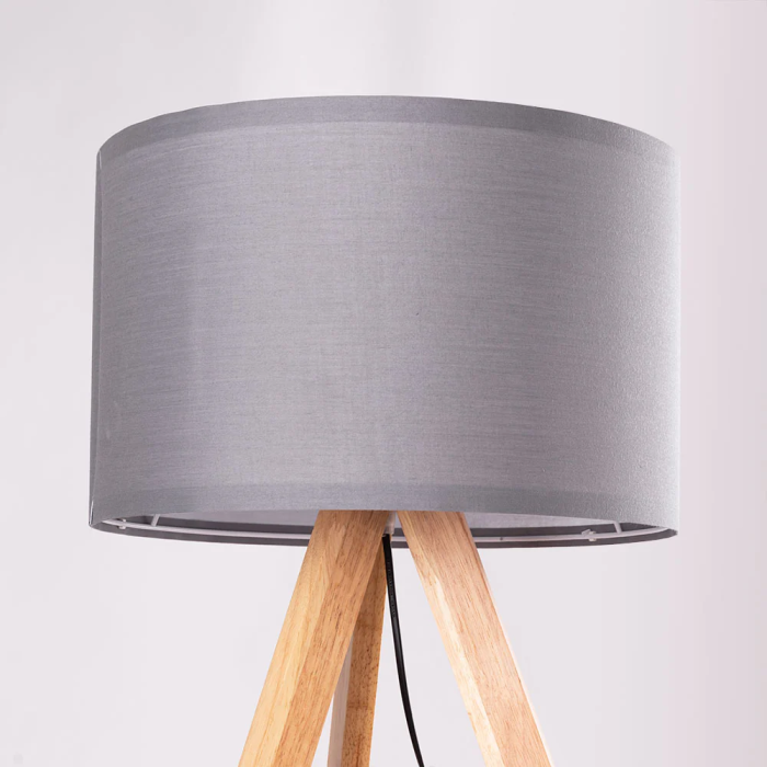 Lámpara de Suelo "Pyongyang" Trípode Madera Pantalla Tela Casquillo E27 [OPV-780SGN2423] 18