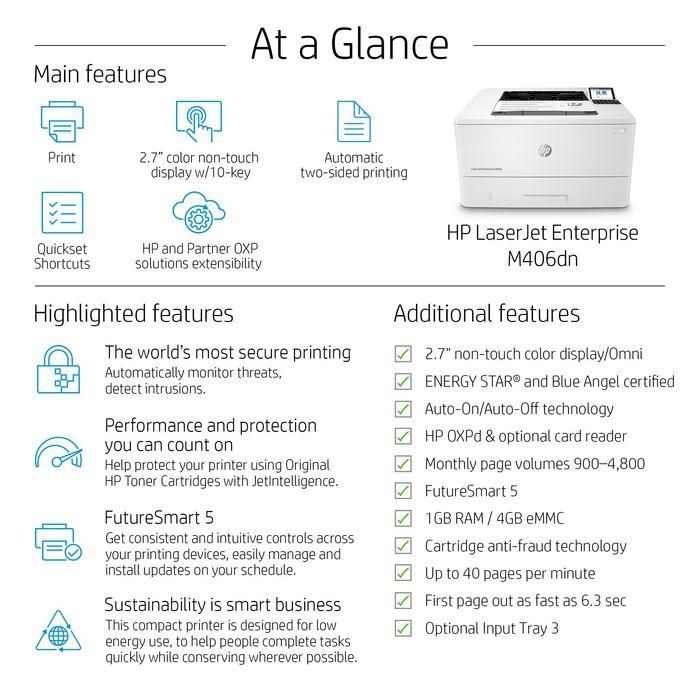 HP 3PZ15A Impresora Láser Monocromo LaserJet Enterprise M406DN | Dúplex Automático, Ethernet, 40 ppm, Seguridad Avanzada 26 HP 3PZ15A Impresora Láser Monocromo LaserJet Enterprise M406DN | Dúplex Automático, Ethernet, 40 ppm, Seguridad Avanzada 26