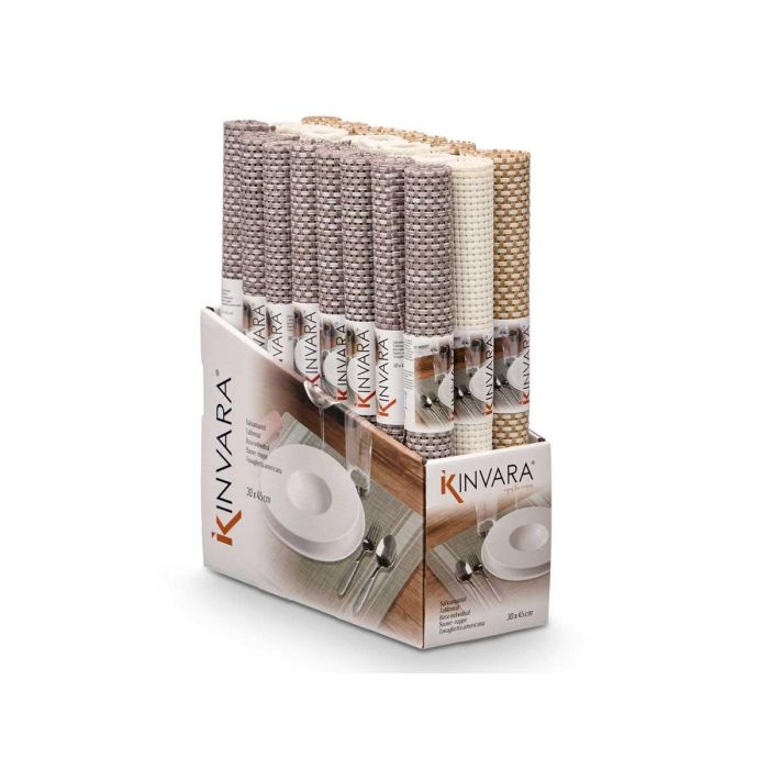 Salvamantel Kinvara 30x45 cm trenzado, colores neutros - Blanco, Gris, Oro (48 Unidades) 1