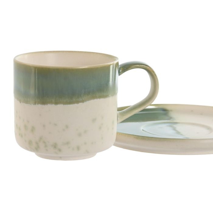 Taza Set Plato Oriental DKD Home Decor Verde Blanco 15 x 1 x 15 cm Set de 2 (6 Unidades) 1