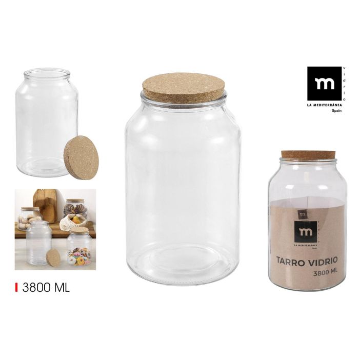Tarro de vidrio con tapón de corcho 3800 ml - La Mediterranea (4 Unidades) Tarro de vidrio con tapón de corcho 3800 ml - La Mediterranea (4 Unidades)