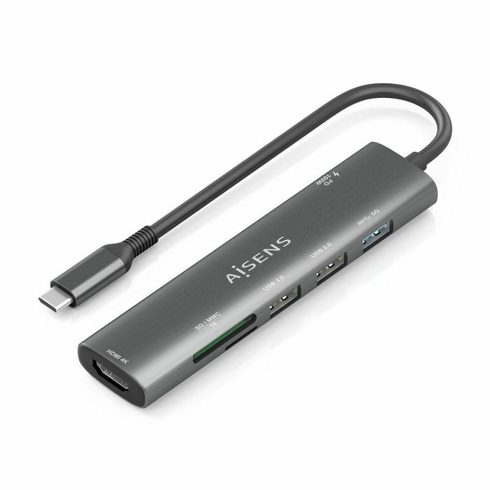 AISENS ASUC-7P027-GR Docking Station USB-C 7 en 1 con HDMI 4K, 3 Puertos USB, USB-C PD 100W y Lector Tarjetas SD/MicroSD Gris 11