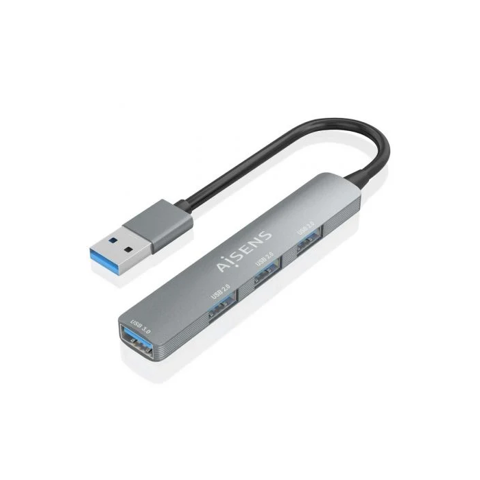 AISENS - HUB USB 3.0 ALUMINIO, 1XUSB3.0 A/H+3XUSB2.0 A/H, GRIS, 10CM